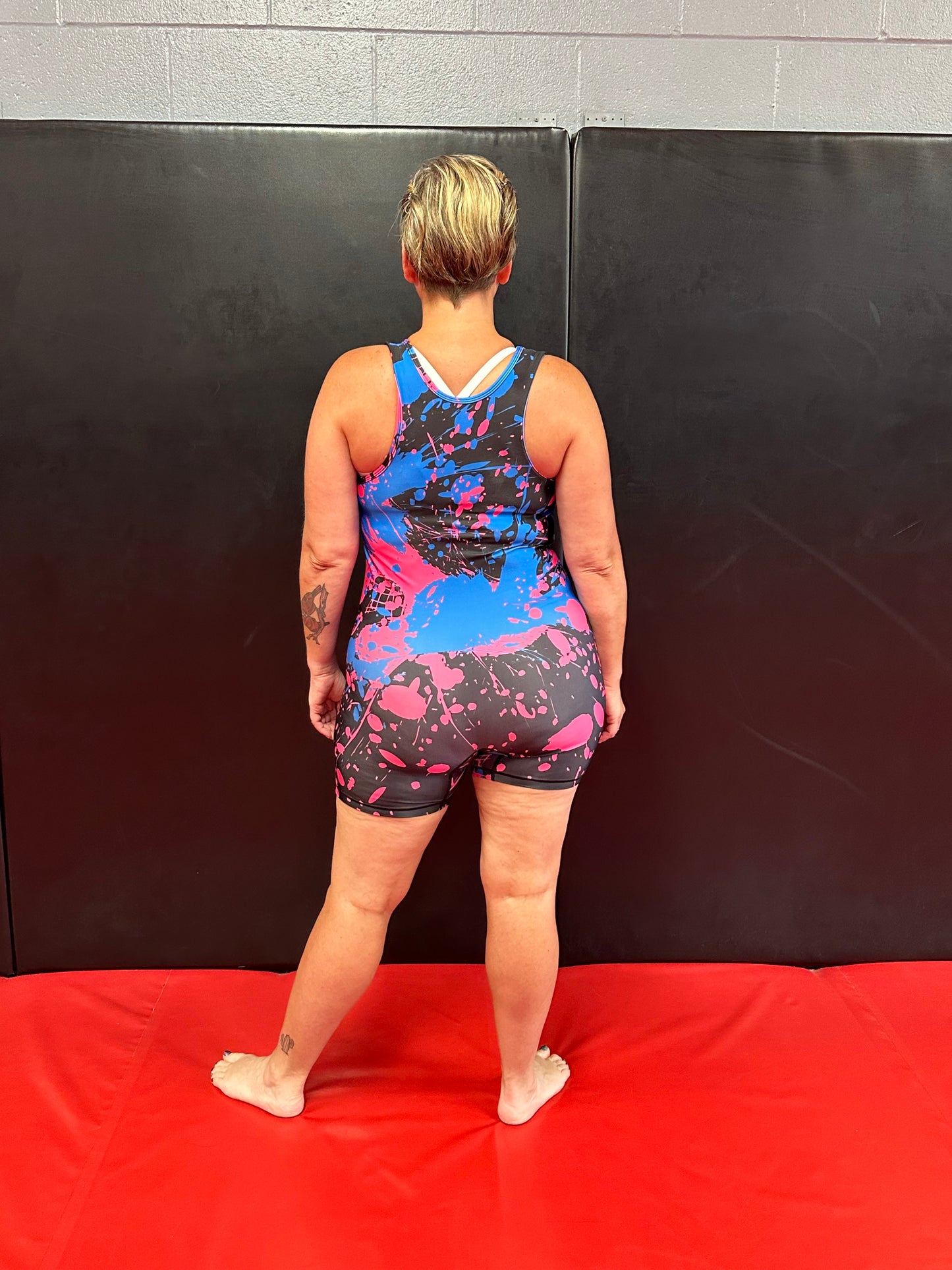 Roll Model Singlet - Paint Splatter Pink and Teal