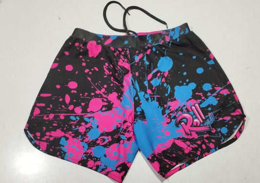 Pink and Blue Paint Splatter Shorts